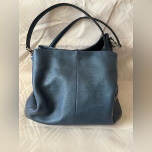 Coach Blue Leather Purse Handbag Silver Tone Large Roomy Madison Designer F1557